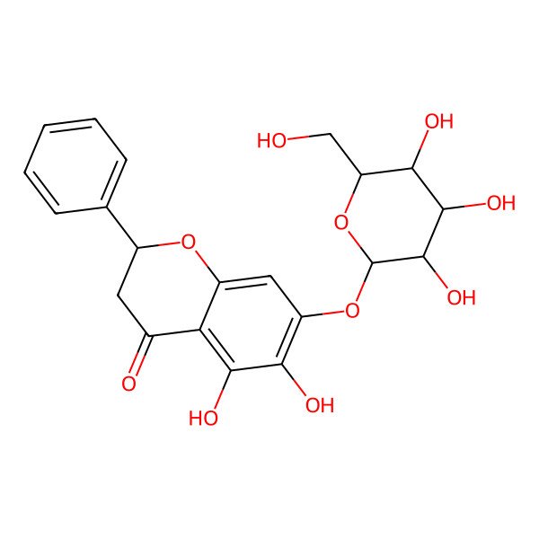 2D Structure of (2S)-5,6-dihydroxy-2-phenyl-7-[(2S,3R,4S,5S,6R)-3,4,5-trihydroxy-6-(hydroxymethyl)oxan-2-yl]oxy-2,3-dihydrochromen-4-one