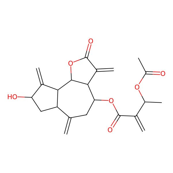 2D Structure of [(3aR,4S,6aR,8S,9aR,9bR)-8-hydroxy-3,6,9-trimethylidene-2-oxo-3a,4,5,6a,7,8,9a,9b-octahydroazuleno[4,5-b]furan-4-yl] (3R)-3-acetyloxy-2-methylidenebutanoate