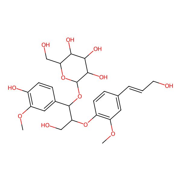 2D Structure of (2R,3R,4S,5S,6R)-2-[3-hydroxy-1-(4-hydroxy-3-methoxyphenyl)-2-[4-(3-hydroxyprop-1-enyl)-2-methoxyphenoxy]propoxy]-6-(hydroxymethyl)oxane-3,4,5-triol