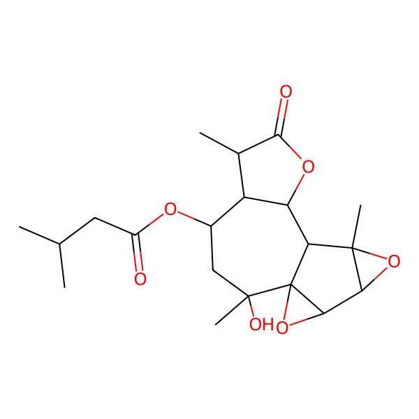 2D Structure of [(1R,2R,4S,5R,6S,9S,10S,11S,13R,14S)-2-hydroxy-2,6,11-trimethyl-7-oxo-8,12,15-trioxapentacyclo[8.5.0.01,14.05,9.011,13]pentadecan-4-yl] 3-methylbutanoate