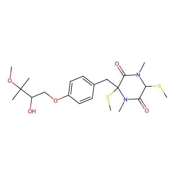 2D Structure of (3S,6S)-3-[[4-[(2S)-2-hydroxy-3-methoxy-3-methylbutoxy]phenyl]methyl]-1,4-dimethyl-3,6-bis(methylsulfanyl)piperazine-2,5-dione
