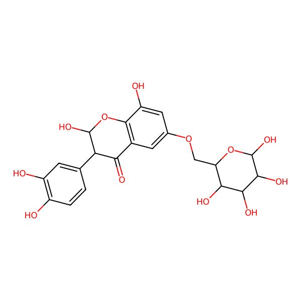 2D Structure of (2R,3R)-3-(3,4-dihydroxyphenyl)-2,8-dihydroxy-6-[[(2R,3S,4S,5R,6R)-3,4,5,6-tetrahydroxyoxan-2-yl]methoxy]-2,3-dihydrochromen-4-one