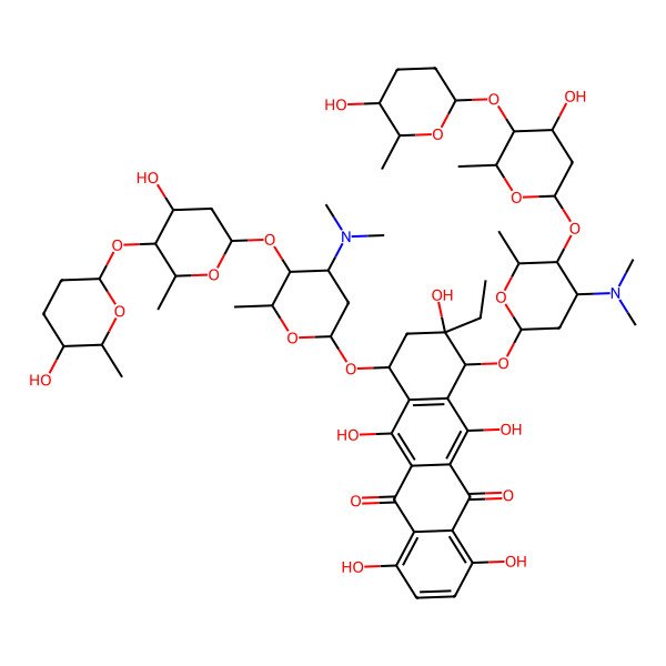 2D Structure of (7S,9R,10S)-7-[(2R,4R,5R,6R)-4-(dimethylamino)-5-[(2R,4S,5S,6S)-4-hydroxy-5-[(2S,5S,6S)-5-hydroxy-6-methyloxan-2-yl]oxy-6-methyloxan-2-yl]oxy-6-methyloxan-2-yl]oxy-10-[(2S,4R,5R,6S)-4-(dimethylamino)-5-[(2S,4R,5R,6R)-4-hydroxy-5-[(2S,5S,6R)-5-hydroxy-6-methyloxan-2-yl]oxy-6-methyloxan-2-yl]oxy-6-methyloxan-2-yl]oxy-9-ethyl-1,4,6,9,11-pentahydroxy-8,10-dihydro-7H-tetracene-5,12-dione