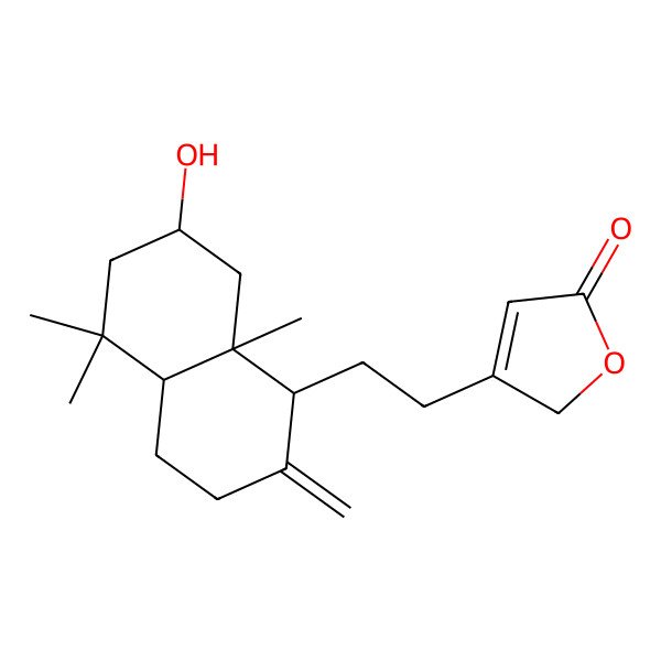 2D Structure of 3-[2-[(1R,4aR,7R,8aR)-7-hydroxy-5,5,8a-trimethyl-2-methylidene-3,4,4a,6,7,8-hexahydro-1H-naphthalen-1-yl]ethyl]-2H-furan-5-one