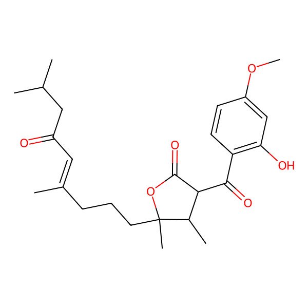 2D Structure of (3S,4R,5S)-5-[(E)-4,8-dimethyl-6-oxonon-4-enyl]-3-(2-hydroxy-4-methoxybenzoyl)-4,5-dimethyloxolan-2-one