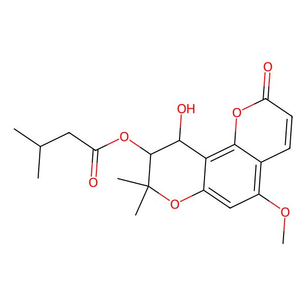 2D Structure of [(9R,10S)-10-hydroxy-5-methoxy-8,8-dimethyl-2-oxo-9,10-dihydropyrano[2,3-f]chromen-9-yl] 3-methylbutanoate