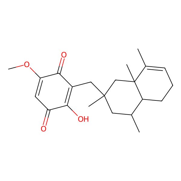 2D Structure of 3-[(2,4,8,8a-Tetramethyl-1,3,4,4a,5,6-hexahydronaphthalen-2-yl)methyl]-2-hydroxy-5-methoxycyclohexa-2,5-diene-1,4-dione