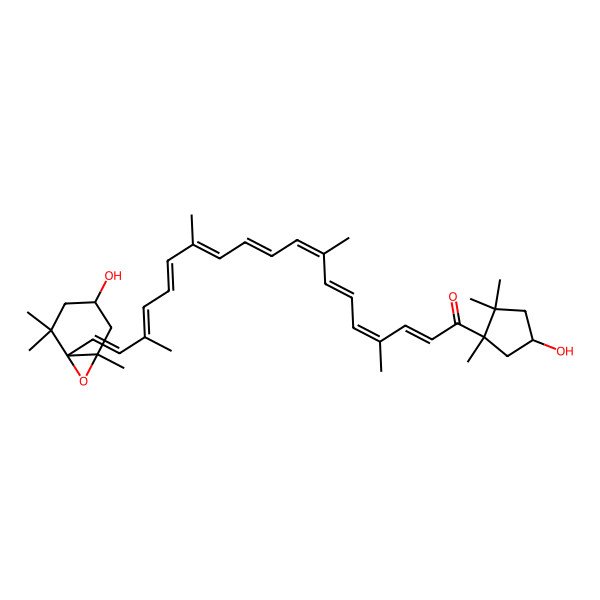 2D Structure of (2E,4E,6E,8E,10E,12E,14E,16Z,18E)-1-[(1S,4R)-4-hydroxy-1,2,2-trimethylcyclopentyl]-19-[(1S,4S,6R)-4-hydroxy-2,2,6-trimethyl-7-oxabicyclo[4.1.0]heptan-1-yl]-4,8,13,17-tetramethylnonadeca-2,4,6,8,10,12,14,16,18-nonaen-1-one