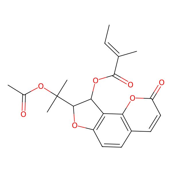 2D Structure of [(8S,9S)-8-(2-acetyloxypropan-2-yl)-2-oxo-8,9-dihydrofuro[2,3-h]chromen-9-yl] (E)-2-methylbut-2-enoate