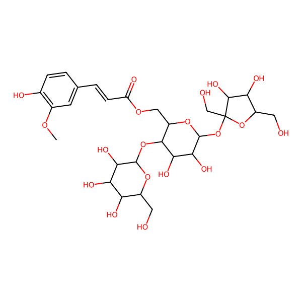 2D Structure of [6-[3,4-Dihydroxy-2,5-bis(hydroxymethyl)oxolan-2-yl]oxy-4,5-dihydroxy-3-[3,4,5-trihydroxy-6-(hydroxymethyl)oxan-2-yl]oxyoxan-2-yl]methyl 3-(4-hydroxy-3-methoxyphenyl)prop-2-enoate