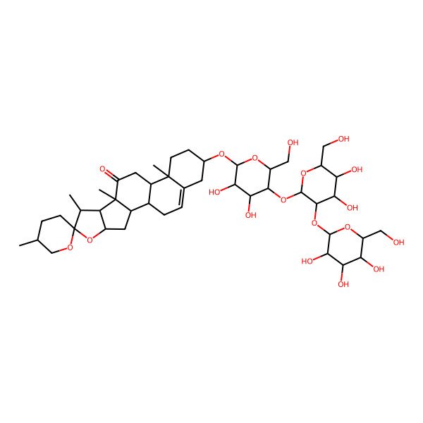 2D Structure of 16-[5-[4,5-Dihydroxy-6-(hydroxymethyl)-3-[3,4,5-trihydroxy-6-(hydroxymethyl)oxan-2-yl]oxyoxan-2-yl]oxy-3,4-dihydroxy-6-(hydroxymethyl)oxan-2-yl]oxy-5',7,9,13-tetramethylspiro[5-oxapentacyclo[10.8.0.02,9.04,8.013,18]icos-18-ene-6,2'-oxane]-10-one