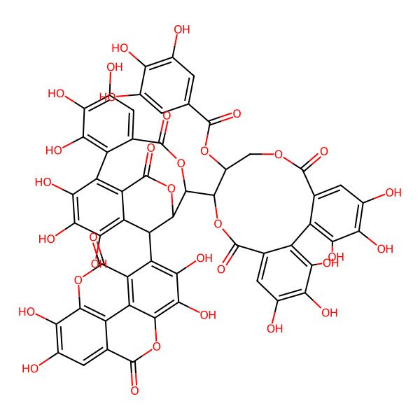 2D Structure of [(10R,11R)-10-[(14R,15S,19R)-2,3,4,7,8,9-hexahydroxy-12,17-dioxo-19-(6,7,13,14-tetrahydroxy-3,10-dioxo-2,9-dioxatetracyclo[6.6.2.04,16.011,15]hexadeca-1(15),4(16),5,7,11,13-hexaen-5-yl)-13,16-dioxatetracyclo[13.3.1.05,18.06,11]nonadeca-1,3,5(18),6,8,10-hexaen-14-yl]-3,4,5,17,18,19-hexahydroxy-8,14-dioxo-9,13-dioxatricyclo[13.4.0.02,7]nonadeca-1(19),2,4,6,15,17-hexaen-11-yl] 3,4,5-trihydroxybenzoate