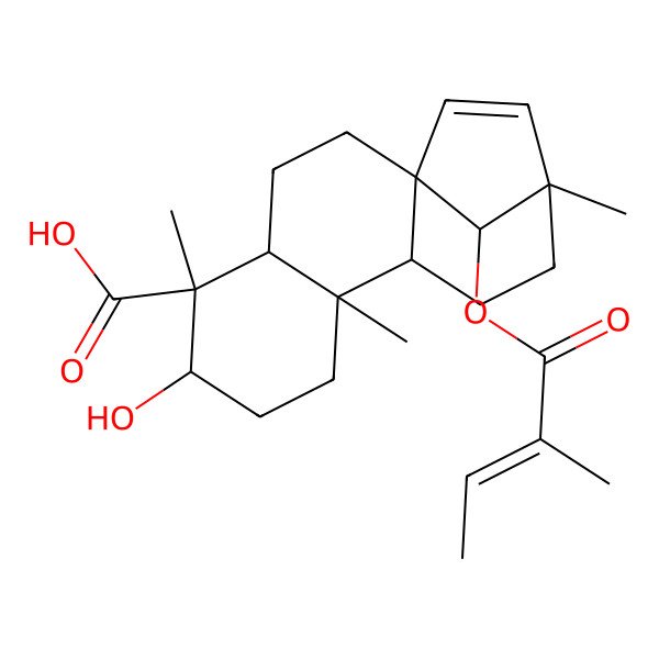 2D Structure of (1R,4R,5S,6R,9S,10S,13R,16S)-6-hydroxy-5,9,13-trimethyl-16-[(E)-2-methylbut-2-enoyl]oxytetracyclo[11.2.1.01,10.04,9]hexadec-14-ene-5-carboxylic acid