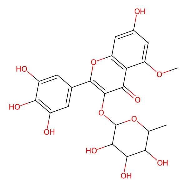 2D Structure of 7-Hydroxy-5-methoxy-3-(3,4,5-trihydroxy-6-methyloxan-2-yl)oxy-2-(3,4,5-trihydroxyphenyl)chromen-4-one