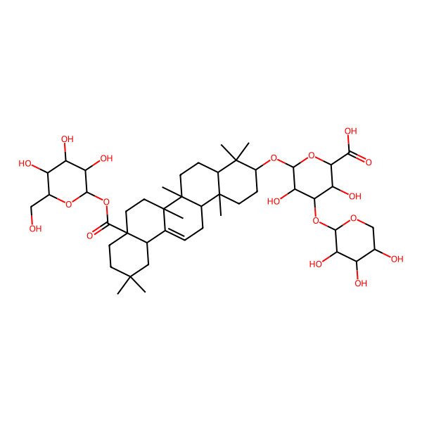 2D Structure of 6-[[4,4,6a,6b,11,11,14b-Heptamethyl-8a-[3,4,5-trihydroxy-6-(hydroxymethyl)oxan-2-yl]oxycarbonyl-1,2,3,4a,5,6,7,8,9,10,12,12a,14,14a-tetradecahydropicen-3-yl]oxy]-3,5-dihydroxy-4-(3,4,5-trihydroxyoxan-2-yl)oxyoxane-2-carboxylic acid