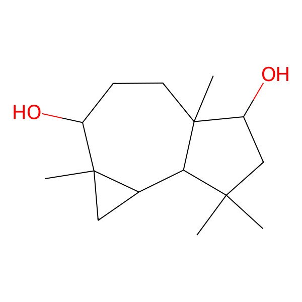 2D Structure of (1aR,2R,4aS,5S,7aS,7bR)-1a,4a,7,7-tetramethyl-1,2,3,4,5,6,7a,7b-octahydrocyclopropa[e]azulene-2,5-diol