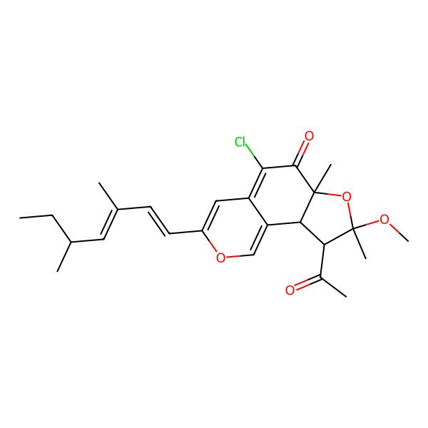2D Structure of 9-Acetyl-5-chloro-3-(3,5-dimethylhepta-1,3-dienyl)-8-methoxy-6a,8-dimethyl-9,9a-dihydrofuro[2,3-h]isochromen-6-one