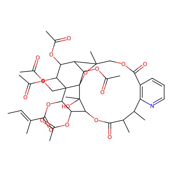 2D Structure of [(1S,3S,17S,18R,19R,20R,21R,22R,23R,24R,25S)-18,21,22,24-tetraacetyloxy-20-(acetyloxymethyl)-25-hydroxy-3,13,14,25-tetramethyl-6,15-dioxo-2,5,16-trioxa-11-azapentacyclo[15.7.1.01,20.03,23.07,12]pentacosa-7(12),8,10-trien-19-yl] (E)-2-methylbut-2-enoate