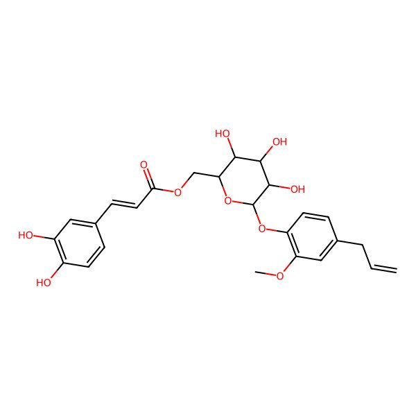 2D Structure of [(2R,3S,4S,5R,6S)-3,4,5-trihydroxy-6-(2-methoxy-4-prop-2-enylphenoxy)oxan-2-yl]methyl (E)-3-(3,4-dihydroxyphenyl)prop-2-enoate
