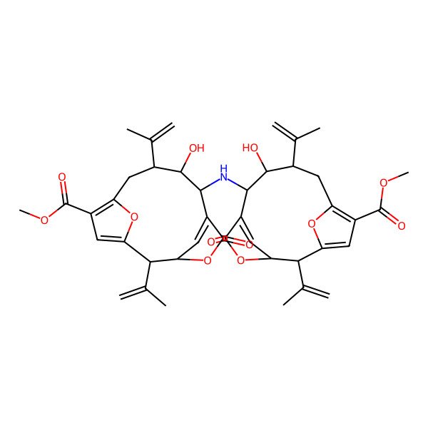 2D Structure of methyl (2S,3R,7S,8R,9R)-8-hydroxy-7-[[(2S,3R,7S,8R,9R)-8-hydroxy-12-methoxycarbonyl-5-oxo-2,9-bis(prop-1-en-2-yl)-4,14-dioxatricyclo[9.2.1.13,6]pentadeca-1(13),6(15),11-trien-7-yl]amino]-5-oxo-2,9-bis(prop-1-en-2-yl)-4,14-dioxatricyclo[9.2.1.13,6]pentadeca-1(13),6(15),11-triene-12-carboxylate