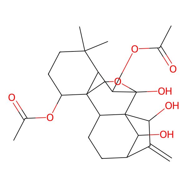 2D Structure of (10-Acetyloxy-7,9,18-trihydroxy-12,12-dimethyl-6-methylidene-17-oxapentacyclo[7.6.2.15,8.01,11.02,8]octadecan-15-yl) acetate