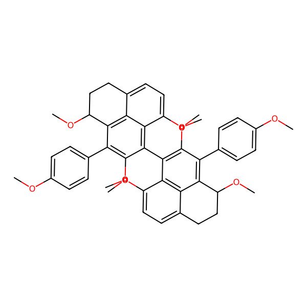 2D Structure of (1S)-1,6,8-trimethoxy-9-(4-methoxyphenyl)-7-[(4R)-2,4,9-trimethoxy-3-(4-methoxyphenyl)-5,6-dihydro-4H-phenalen-1-yl]-2,3-dihydro-1H-phenalene