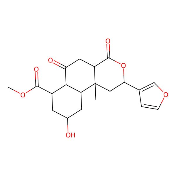 2D Structure of methyl (2S,4aR,6aS,7R,9R,10aR,10bS)-2-(furan-3-yl)-9-hydroxy-10b-methyl-4,6-dioxo-1,2,4a,5,6a,7,8,9,10,10a-decahydrobenzo[f]isochromene-7-carboxylate