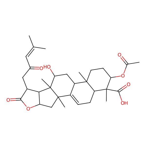 2D Structure of 16-Acetyloxy-10-hydroxy-2,9,13,17-tetramethyl-7-(4-methyl-2-oxopent-3-enyl)-6-oxo-5-oxapentacyclo[10.8.0.02,9.04,8.013,18]icos-1(20)-ene-17-carboxylic acid