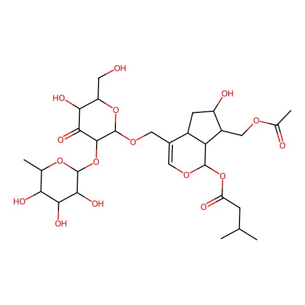 2D Structure of [7-(Acetyloxymethyl)-6-hydroxy-4-[[5-hydroxy-6-(hydroxymethyl)-4-oxo-3-(3,4,5-trihydroxy-6-methyloxan-2-yl)oxyoxan-2-yl]oxymethyl]-1,4a,5,6,7,7a-hexahydrocyclopenta[c]pyran-1-yl] 3-methylbutanoate