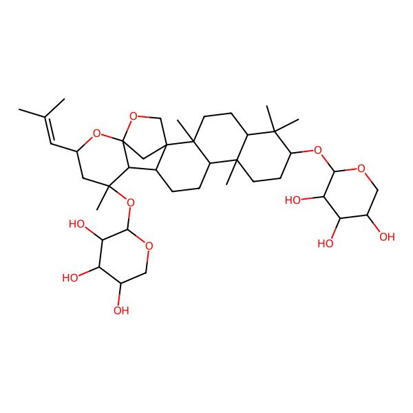 2D Structure of 2-[[2,6,6,10,16-Pentamethyl-18-(2-methylprop-1-enyl)-16-(3,4,5-trihydroxyoxan-2-yl)oxy-19,21-dioxahexacyclo[18.2.1.01,14.02,11.05,10.015,20]tricosan-7-yl]oxy]oxane-3,4,5-triol