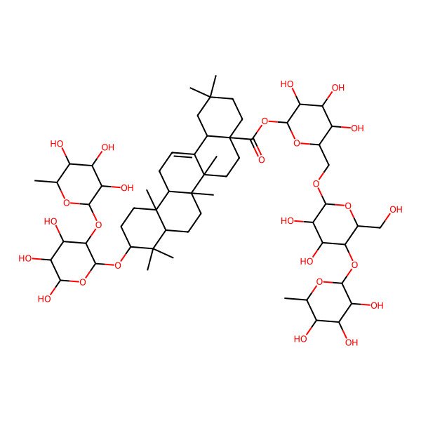2D Structure of [(2S,3R,4S,5S,6R)-6-[[(2R,3R,4R,5S,6R)-3,4-dihydroxy-6-(hydroxymethyl)-5-[(2S,3R,4R,5R,6S)-3,4,5-trihydroxy-6-methyloxan-2-yl]oxyoxan-2-yl]oxymethyl]-3,4,5-trihydroxyoxan-2-yl] (4aS,6aR,6aS,6bR,8aR,10S,12aR,14bS)-2,2,6a,6b,9,9,12a-heptamethyl-10-[(2R,3R,4R,5R,6S)-4,5,6-trihydroxy-3-[(2S,3R,4R,5R,6S)-3,4,5-trihydroxy-6-methyloxan-2-yl]oxyoxan-2-yl]oxy-1,3,4,5,6,6a,7,8,8a,10,11,12,13,14b-tetradecahydropicene-4a-carboxylate