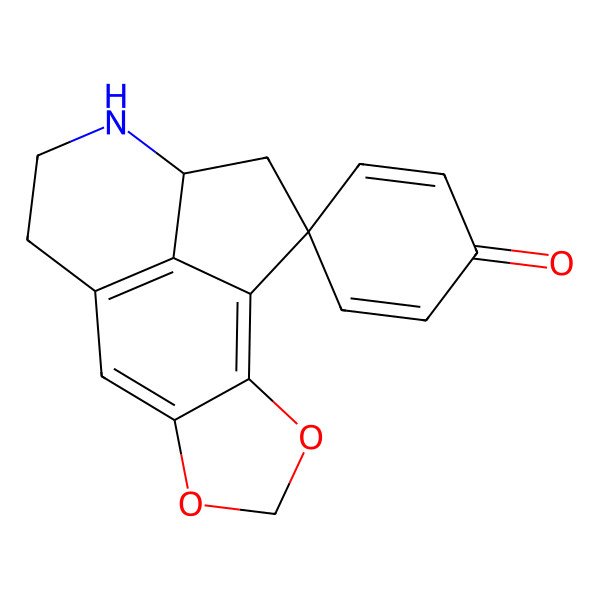 2D Structure of (12R)-spiro[3,5-dioxa-11-azatetracyclo[6.6.1.02,6.012,15]pentadeca-1(15),2(6),7-triene-14,4'-cyclohexa-2,5-diene]-1'-one