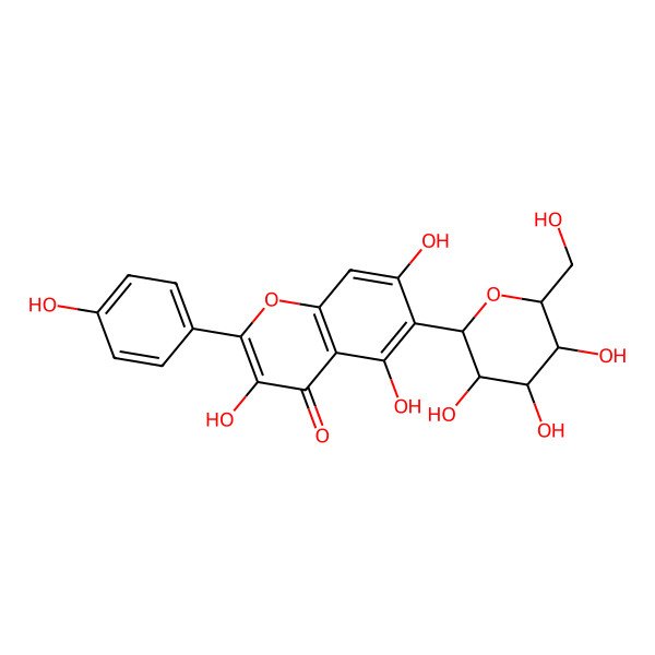 2D Structure of 3,5,7-trihydroxy-2-(4-hydroxyphenyl)-6-[(2S,3R,4R,5S,6R)-3,4,5-trihydroxy-6-(hydroxymethyl)oxan-2-yl]chromen-4-one