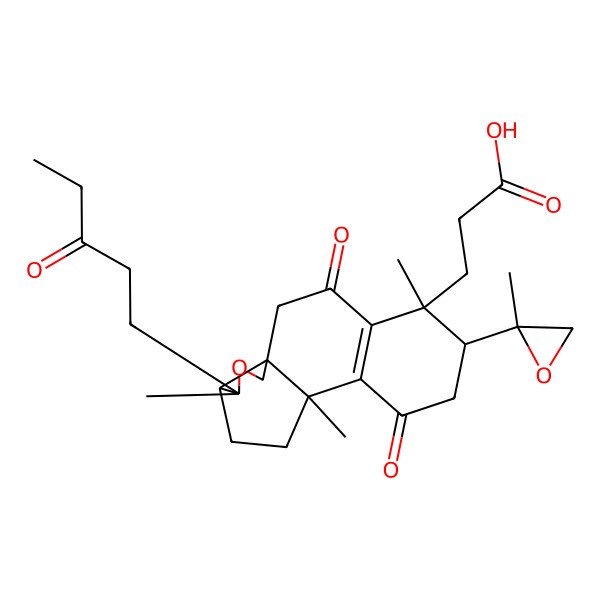 2D Structure of 3-[5,10,14-Trimethyl-6-(2-methyloxiran-2-yl)-3,8-dioxo-14-(3-oxopentyl)-15-oxatetracyclo[8.6.0.01,13.04,9]hexadec-4(9)-en-5-yl]propanoic acid