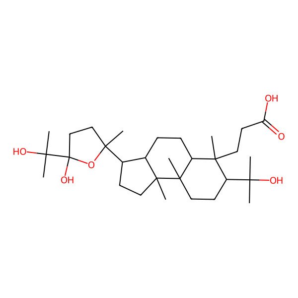 2D Structure of 3-[(3S,3aR,5aS,6R,7R,9aR,9bR)-3-[(2S,5R)-5-hydroxy-5-(2-hydroxypropan-2-yl)-2-methyloxolan-2-yl]-7-(2-hydroxypropan-2-yl)-6,9a,9b-trimethyl-1,2,3,3a,4,5,5a,7,8,9-decahydrocyclopenta[a]naphthalen-6-yl]propanoic acid