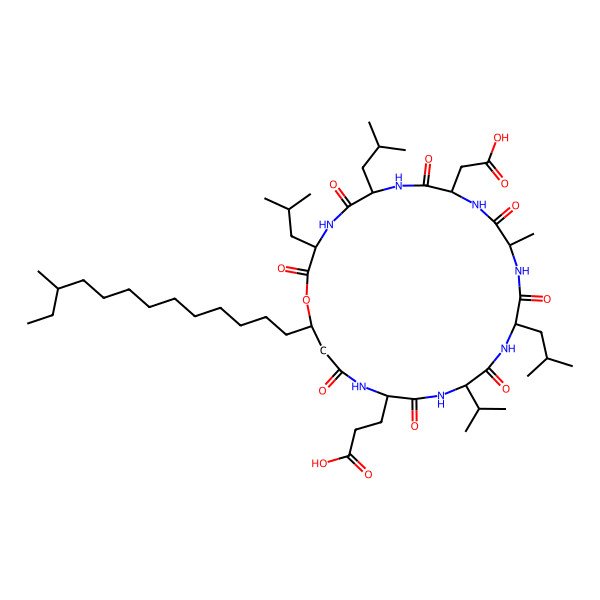 2D Structure of 3-[9-(Carboxymethyl)-12-methyl-3,6,15-tris(2-methylpropyl)-25-(11-methyltridecyl)-2,5,8,11,14,17,20,23-octaoxo-18-propan-2-yl-1-oxa-4,7,10,13,16,19,22-heptazacyclopentacos-21-yl]propanoic acid