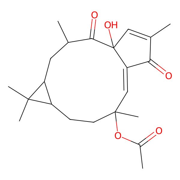 2D Structure of [(1R,3R,5R,7S,10S,11E)-1-hydroxy-3,6,6,10,14-pentamethyl-2,13-dioxo-10-tricyclo[10.3.0.05,7]pentadeca-11,14-dienyl] acetate