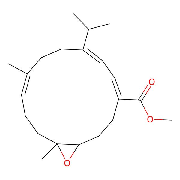 2D Structure of methyl (1S,4E,6E,10E,14S)-10,14-dimethyl-7-propan-2-yl-15-oxabicyclo[12.1.0]pentadeca-4,6,10-triene-4-carboxylate