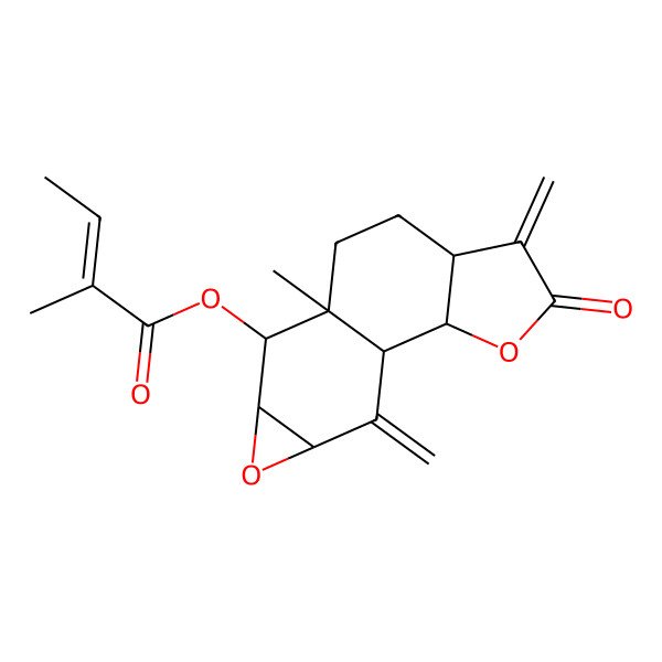 2D Structure of [(1S,2S,6R,9S,10R,11R,13R)-9-methyl-5,14-dimethylidene-4-oxo-3,12-dioxatetracyclo[7.5.0.02,6.011,13]tetradecan-10-yl] (E)-2-methylbut-2-enoate