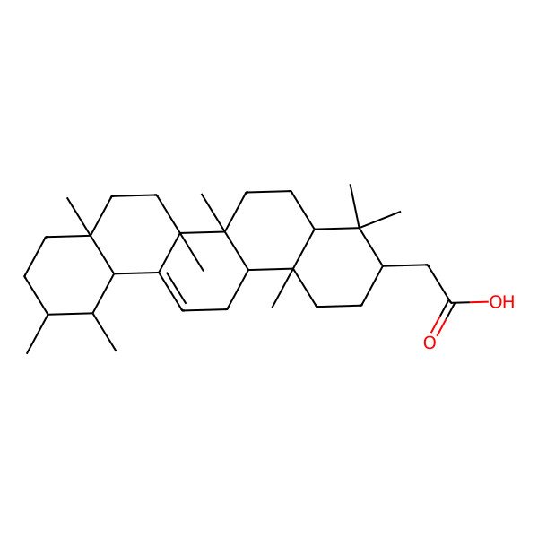 2D Structure of 2-[(3R,4aS,6aR,6bS,8aR,11R,12S,12aR,14aR,14bS)-4,4,6a,6b,8a,11,12,14b-octamethyl-2,3,4a,5,6,7,8,9,10,11,12,12a,14,14a-tetradecahydro-1H-picen-3-yl]acetic acid