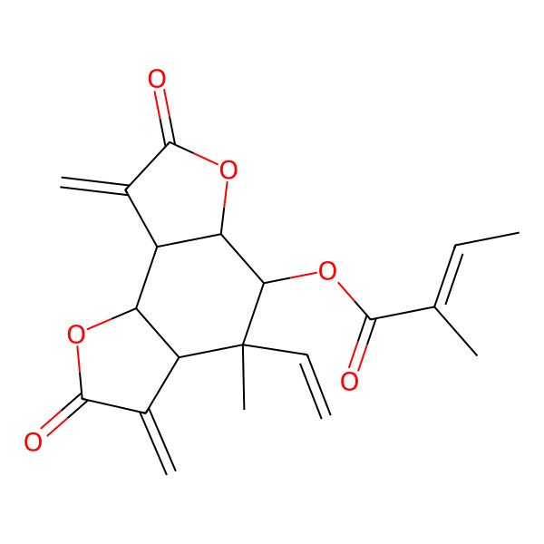 2D Structure of [(3aR,4R,5R,5aR,8aR,8bS)-4-ethenyl-4-methyl-3,8-dimethylidene-2,7-dioxo-5,5a,8a,8b-tetrahydro-3aH-furo[2,3-g][1]benzofuran-5-yl] (E)-2-methylbut-2-enoate