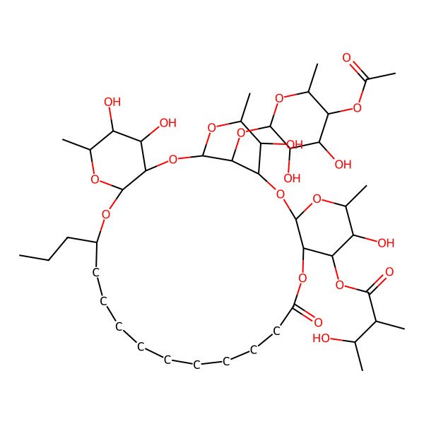 2D Structure of [33-(5-Acetyloxy-3,4-dihydroxy-6-methyloxan-2-yl)oxy-6,25,26,32-tetrahydroxy-5,24,31-trimethyl-10-oxo-20-propyl-2,4,9,21,23,28,30-heptaoxatetracyclo[27.3.1.03,8.022,27]tritriacontan-7-yl] 3-hydroxy-2-methylbutanoate