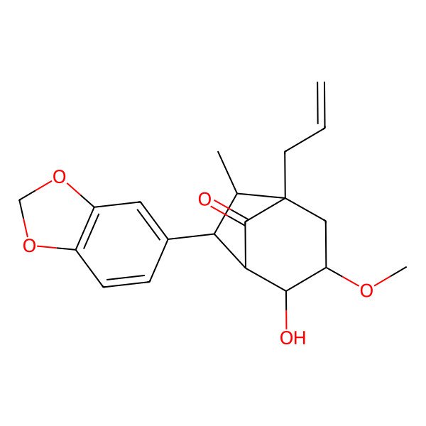 2D Structure of (1S,3R,4S,5S,6S,7S)-6-(1,3-benzodioxol-5-yl)-4-hydroxy-3-methoxy-7-methyl-1-prop-2-enylbicyclo[3.2.1]octan-8-one
