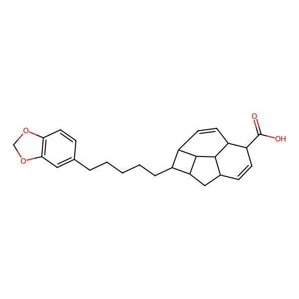 2D Structure of (1S,2S,3S,6R,7S,10R,11S,12R)-2-[5-(1,3-benzodioxol-5-yl)pentyl]tetracyclo[8.2.1.03,12.06,11]trideca-4,8-diene-7-carboxylic acid