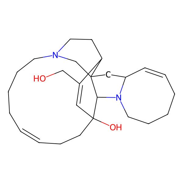 2D Structure of (1R,2R,4R,5Z,12R,13S,16Z)-25-(hydroxymethyl)-11,22-diazapentacyclo[11.11.2.12,22.02,12.04,11]heptacosa-5,16,25-trien-13-ol