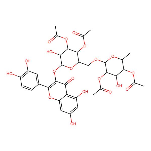 2D Structure of [(2S,3R,4R,5R,6S)-5-acetyloxy-6-[[(2R,3S,4R,5R,6S)-3,4-diacetyloxy-6-[2-(3,4-dihydroxyphenyl)-5,7-dihydroxy-4-oxochromen-3-yl]oxy-5-hydroxyoxan-2-yl]methoxy]-4-hydroxy-2-methyloxan-3-yl] acetate