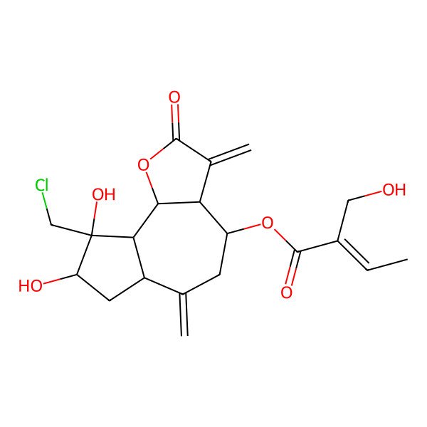 2D Structure of [9-(Chloromethyl)-8,9-dihydroxy-3,6-dimethylidene-2-oxo-3a,4,5,6a,7,8,9a,9b-octahydroazuleno[4,5-b]furan-4-yl] 2-(hydroxymethyl)but-2-enoate
