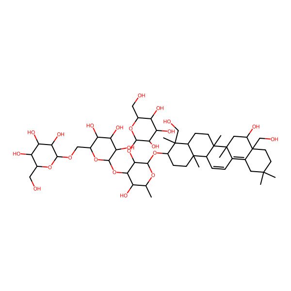 2D Structure of 2-(Hydroxymethyl)-6-[[3,4,5-trihydroxy-6-[5-hydroxy-2-[[8-hydroxy-4,8a-bis(hydroxymethyl)-4,6a,6b,11,11,14b-hexamethyl-1,2,3,4a,5,6,7,8,9,10,12,14a-dodecahydropicen-3-yl]oxy]-6-methyl-3-[3,4,5-trihydroxy-6-(hydroxymethyl)oxan-2-yl]oxyoxan-4-yl]oxyoxan-2-yl]methoxy]oxane-3,4,5-triol