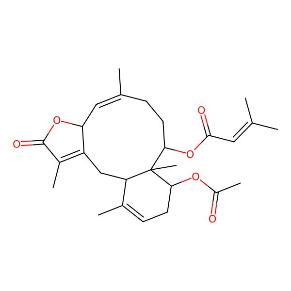 2D Structure of (14-Acetyloxy-4,9,13,17-tetramethyl-5-oxo-6-oxatricyclo[11.4.0.03,7]heptadeca-3,8,16-trien-12-yl) 3-methylbut-2-enoate