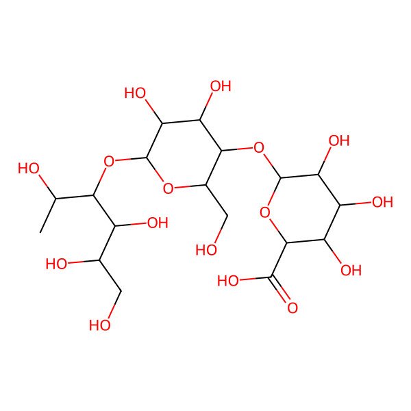 2D Structure of (2S,3S,4S,5R,6R)-6-[(2R,3S,4R,5R,6S)-4,5-dihydroxy-2-(hydroxymethyl)-6-[(2S,3S,4S,5S)-2,4,5,6-tetrahydroxyhexan-3-yl]oxyoxan-3-yl]oxy-3,4,5-trihydroxyoxane-2-carboxylic acid